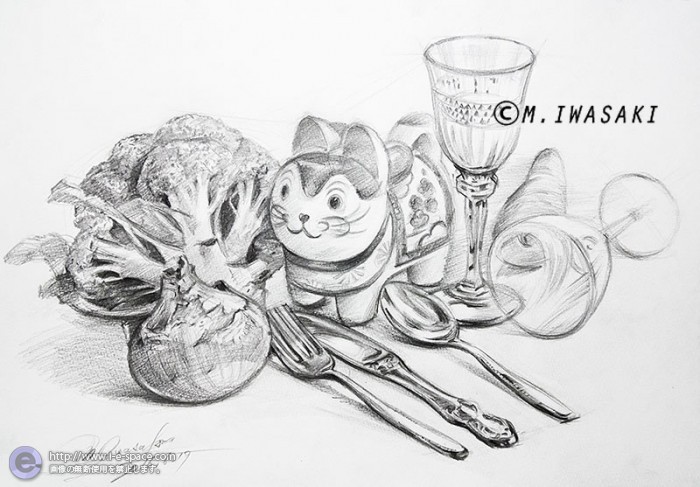 鉛筆画 静物 デッサン リアルイラストと野菜とスプーンと鉛筆画とデッサンのイラスト イラストレーター検索 Illustrator E Space